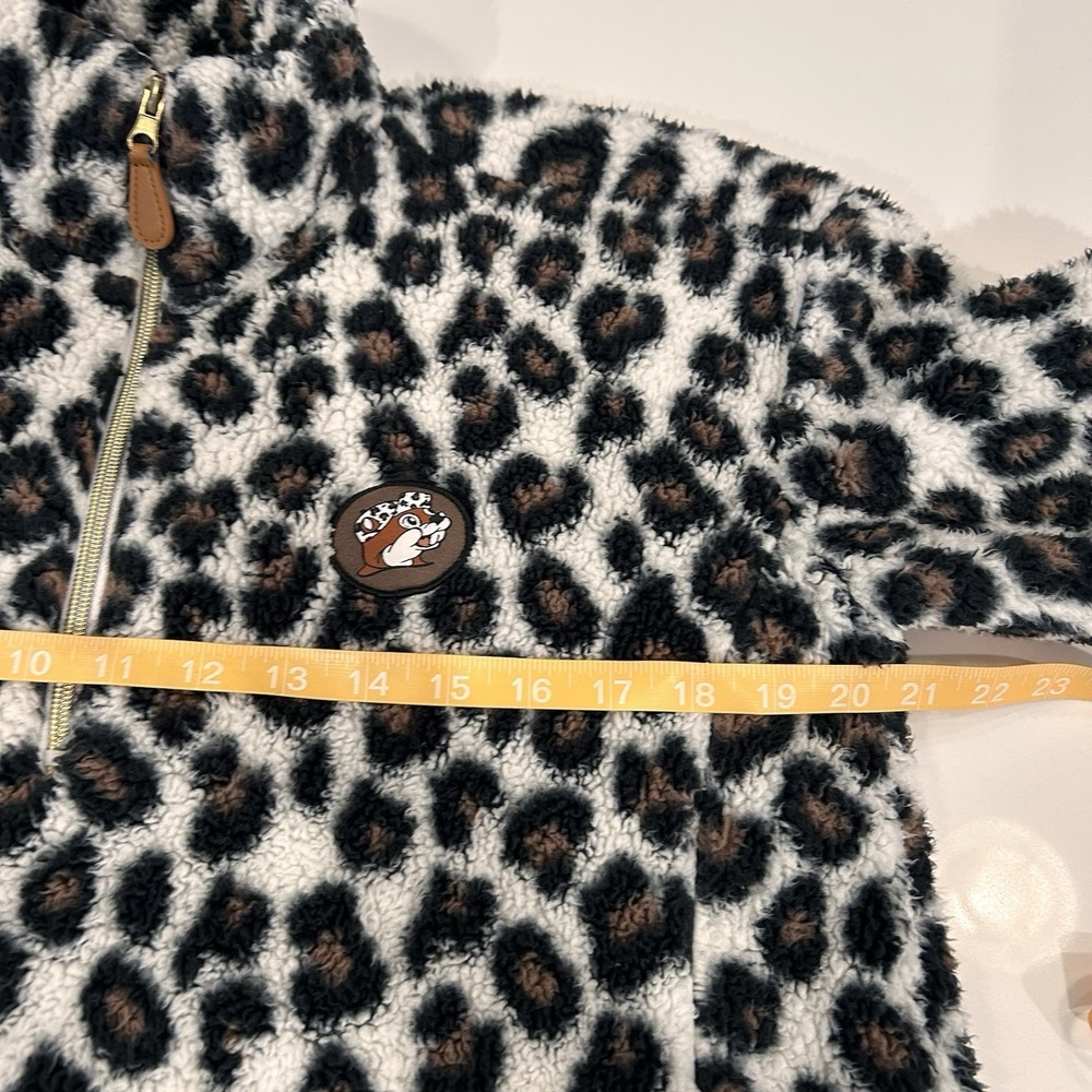 Buc-ees Adult Women Sherpa Fleece Leopard Cheetah‎ Pullover 1/4 Zip Jacket Small - Picture 6 of 10